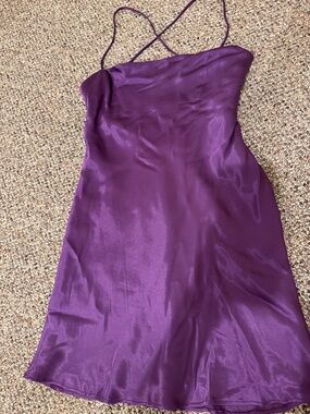 Zara Purple Satin Mini Slip Dress with Spaghetti Straps